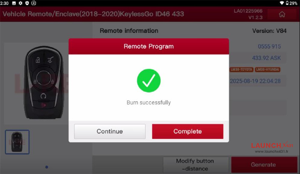 launch x431 immo plus add buick gl8 2020 key 1