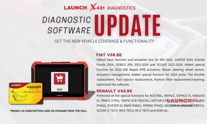 Launch X431 Update Diagnostic Software for FIAT and RENAULT