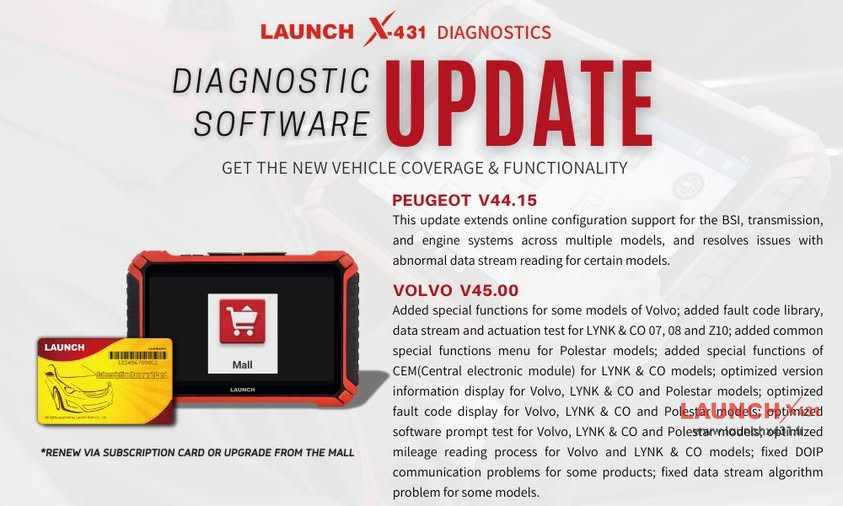 Launch X431 Update PEUGEOT and VOLVO diagnostic software