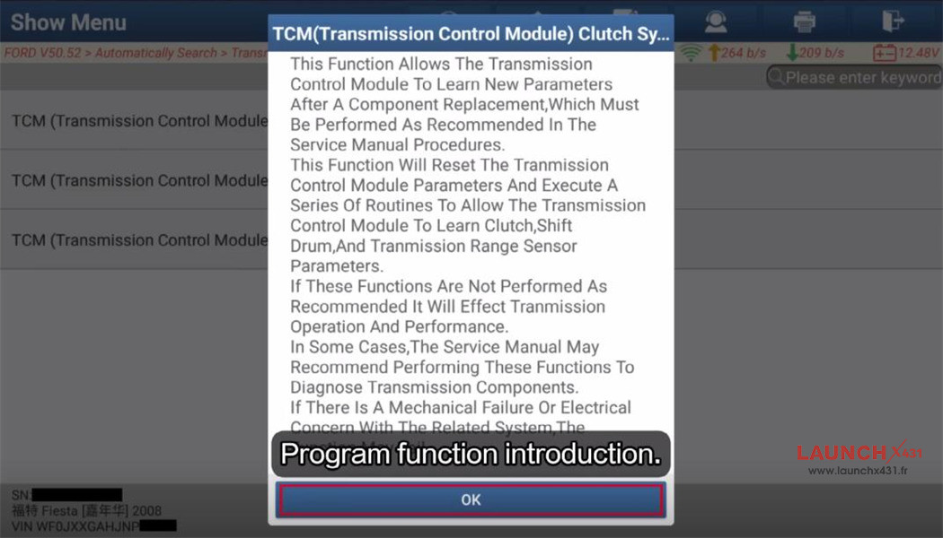 launch x431 learn ford fiesta tcm clutch 6