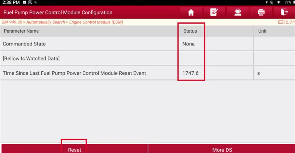 launch x431 reset gm fuel pump power control module 10