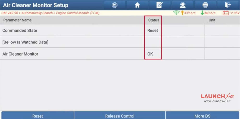 launch x431 reset cadillac air cleaner monitor 9