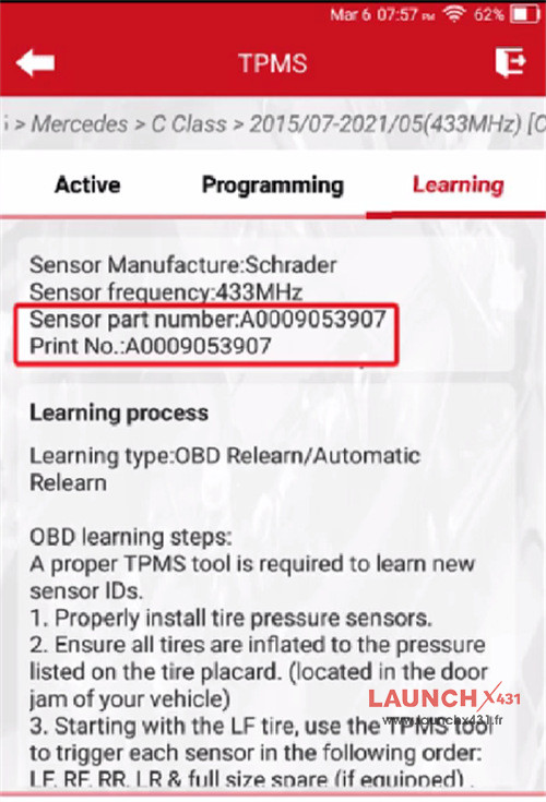 launch 5011 v2 replace benz tire pressure sensor 4