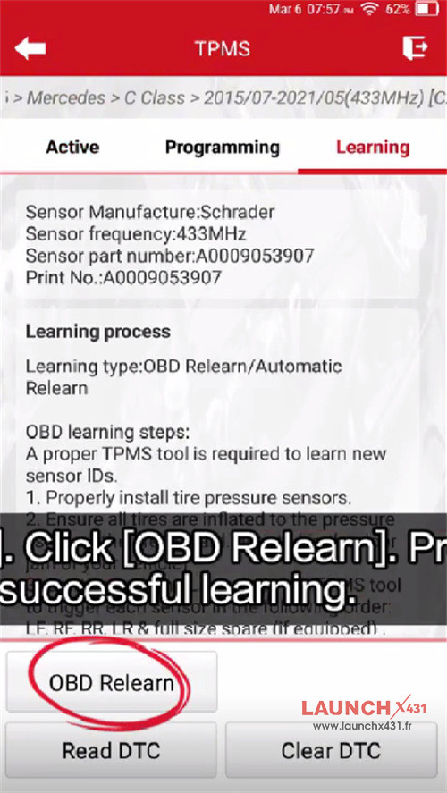 launch 5011 v2 replace benz tire pressure sensor 8