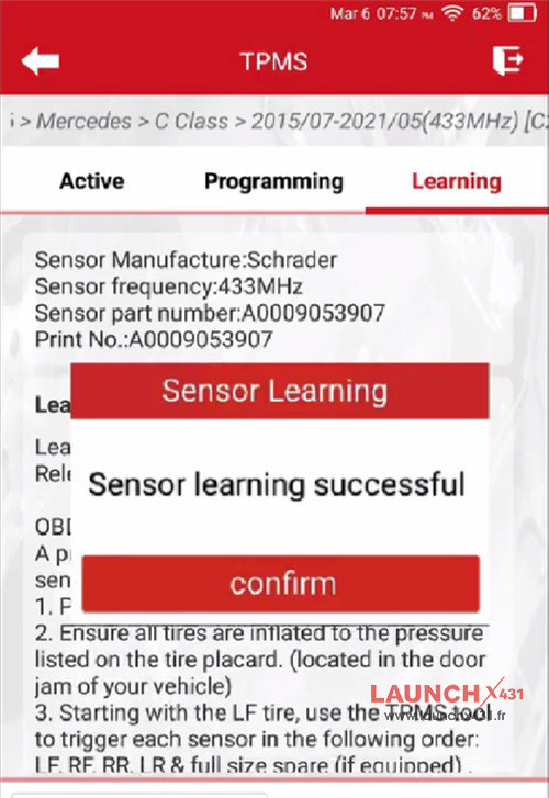 launch 5011 v2 replace benz tire pressure sensor 9
