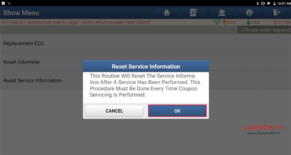 launch x431 reset fiat service information 12