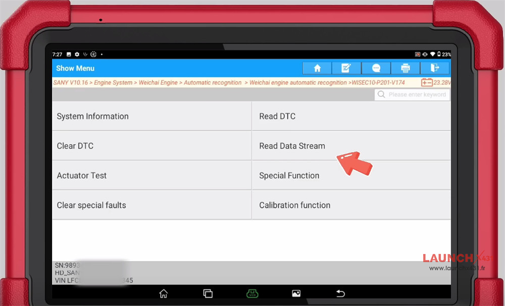 x431 pad5 link hd read sany data stream 5