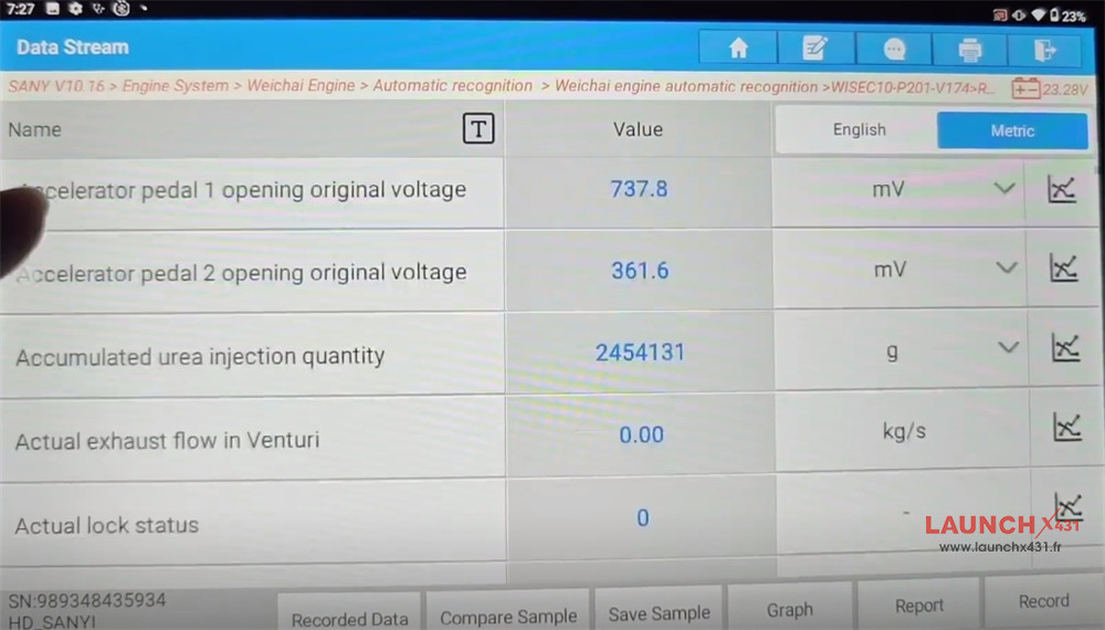 x431 pad5 link hd read sany data stream 7