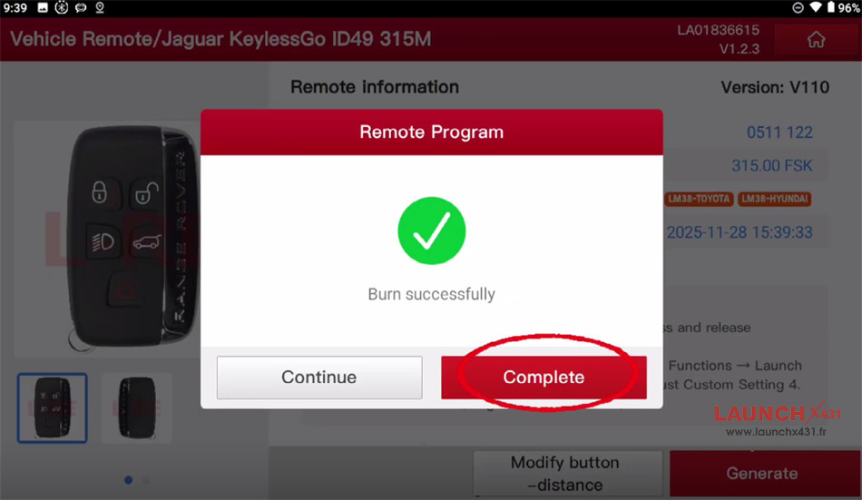launch x431 immo plus add jaguar id49 smart key 3
