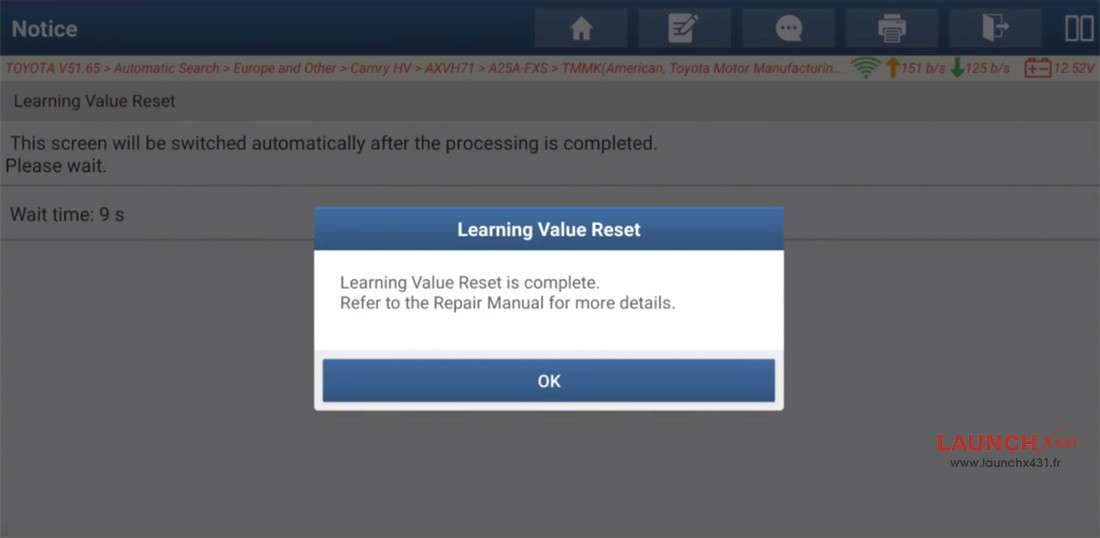 launch x431 reset camry hv learning value 10