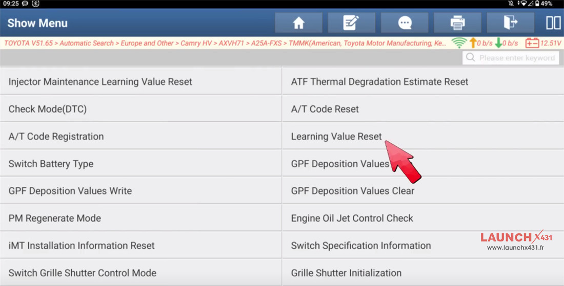 launch x431 reset camry hv learning value 8