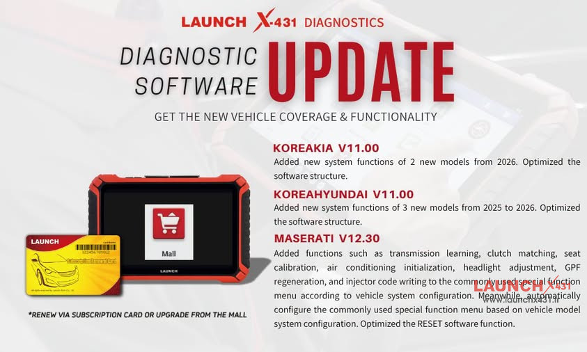 Launch X431 Update KIA MASERATI diagnostic software