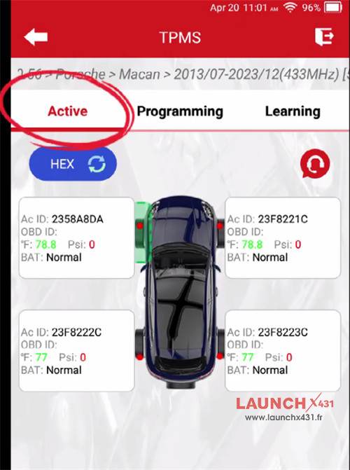 launch tpms 5011 v2 reset porsche macan tpms fault 6