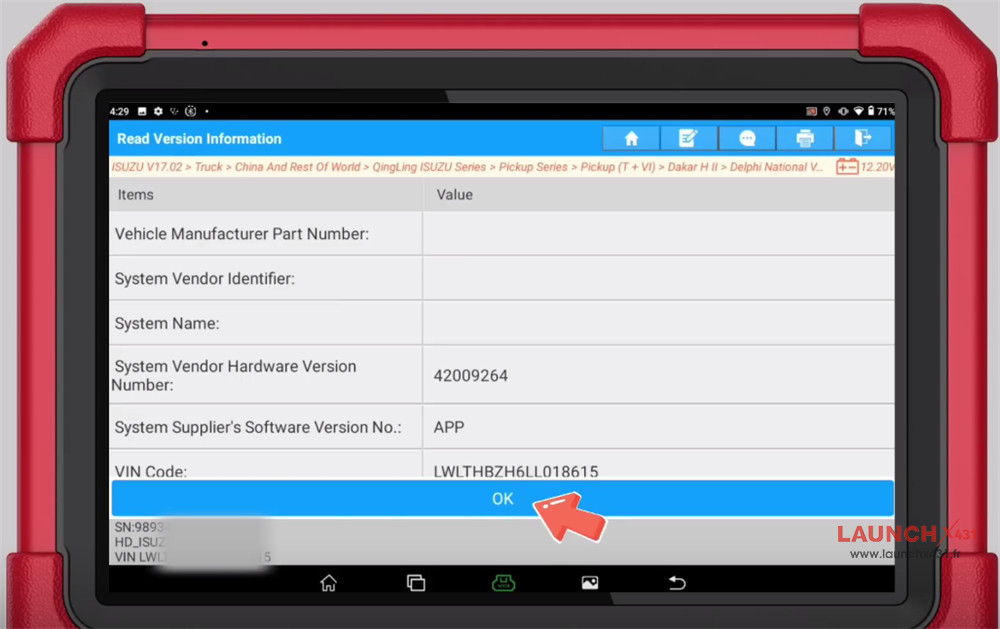 x431 pad5 link hd isuzu read dtcs data stream 3