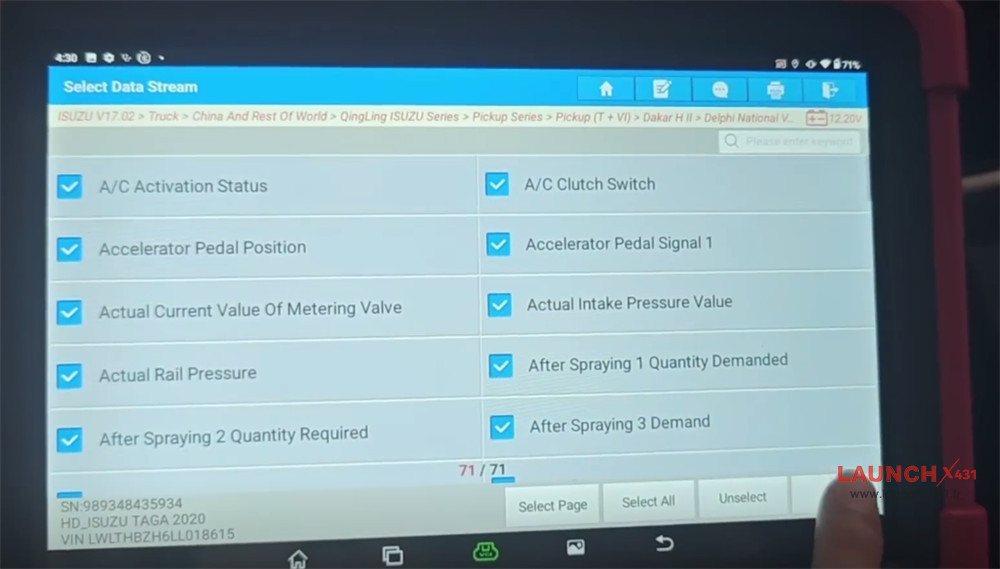 x431 pad5 link hd isuzu read dtcs data stream 7