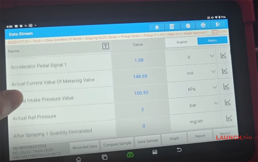 x431 pad5 link hd isuzu read dtcs data stream 8
