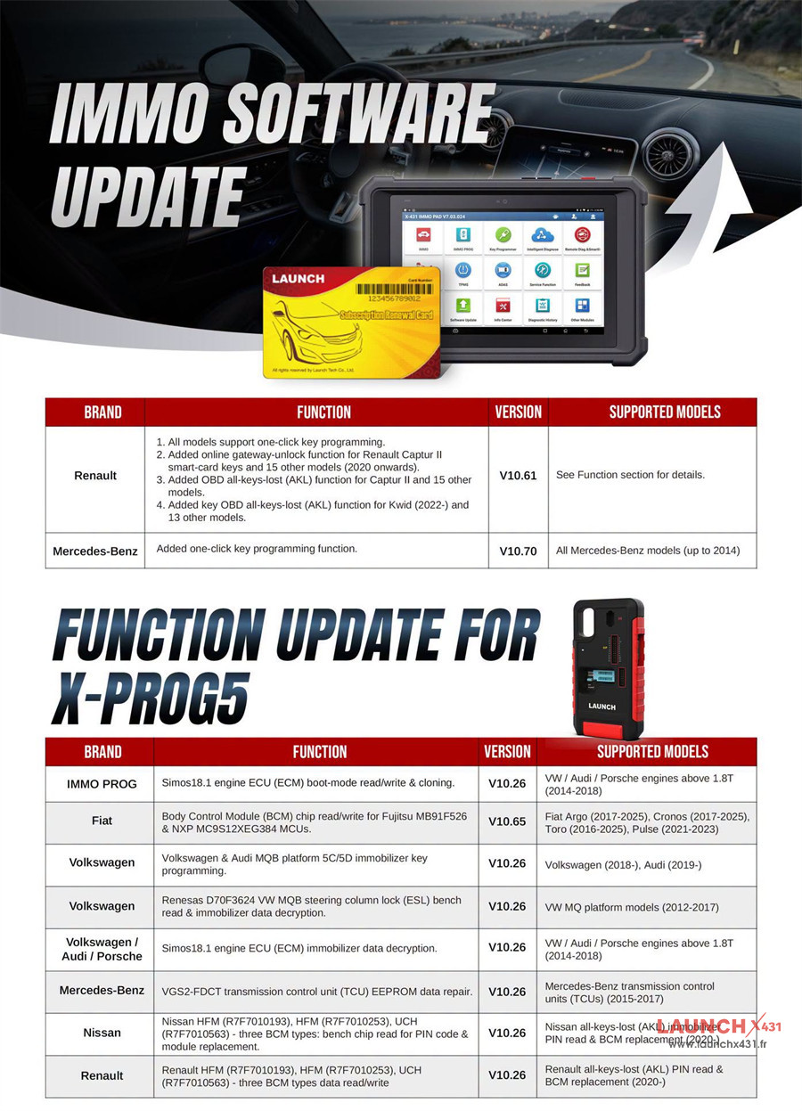 launch immo software and x prog5 function update notice 1
