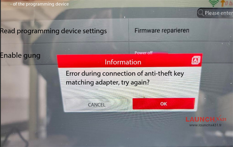 launch x prog5 anti theft key matching adapter connection error 1