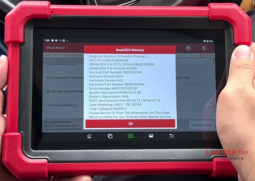 launch crp919xbt audi activation of park assist test 3