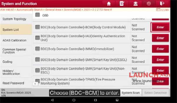 launch x431 adjust kia bcm user options 5