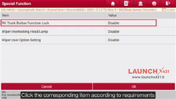 launch x431 adjust kia bcm user options 7