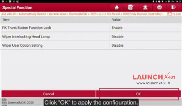 launch x431 adjust kia bcm user options 9