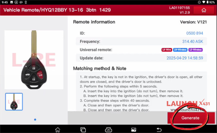 launch x431 immo plus add subaru brz key 3