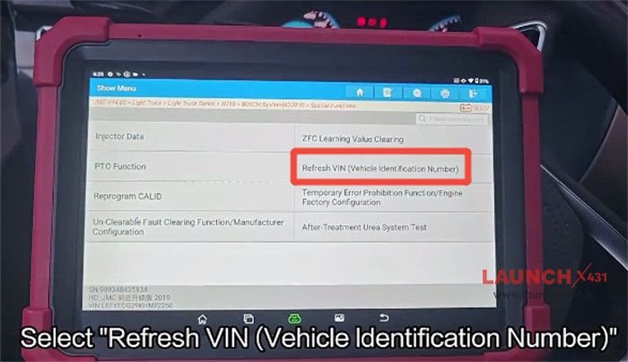 launch x431 refresh vin 2020 jmc kairui 8
