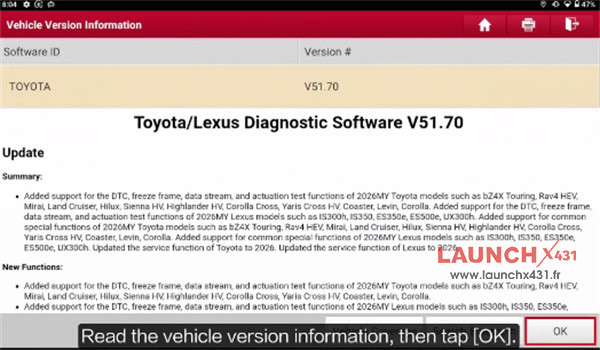 launch x431 toyota battery status info update 2
