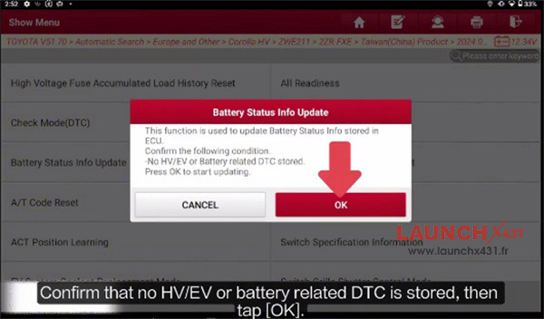 launch x431 toyota battery status info update 7